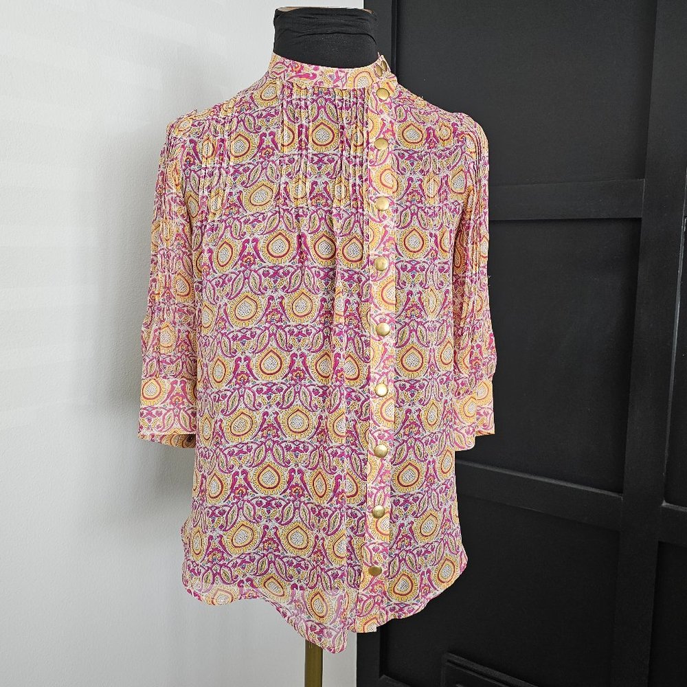 EUC *Lauren Moffatt* Women's Sheer Chiffon Button Front Shirt Top XS
